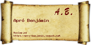 Apró Benjámin névjegykártya
